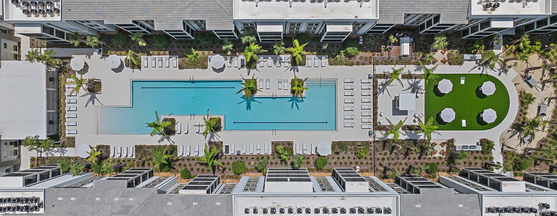 a building with a pool